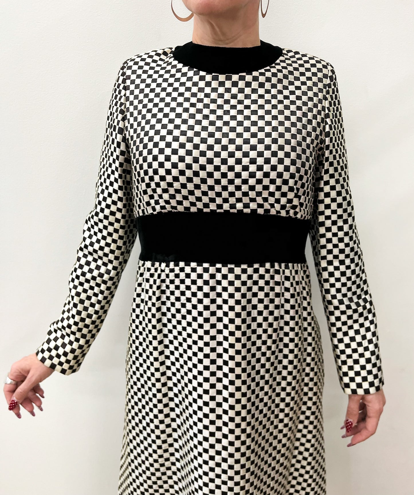 1960s Vintage Elinor Simmons for Malcolm Starr Black and White Ribbon Checkerboard Dress - RARE!