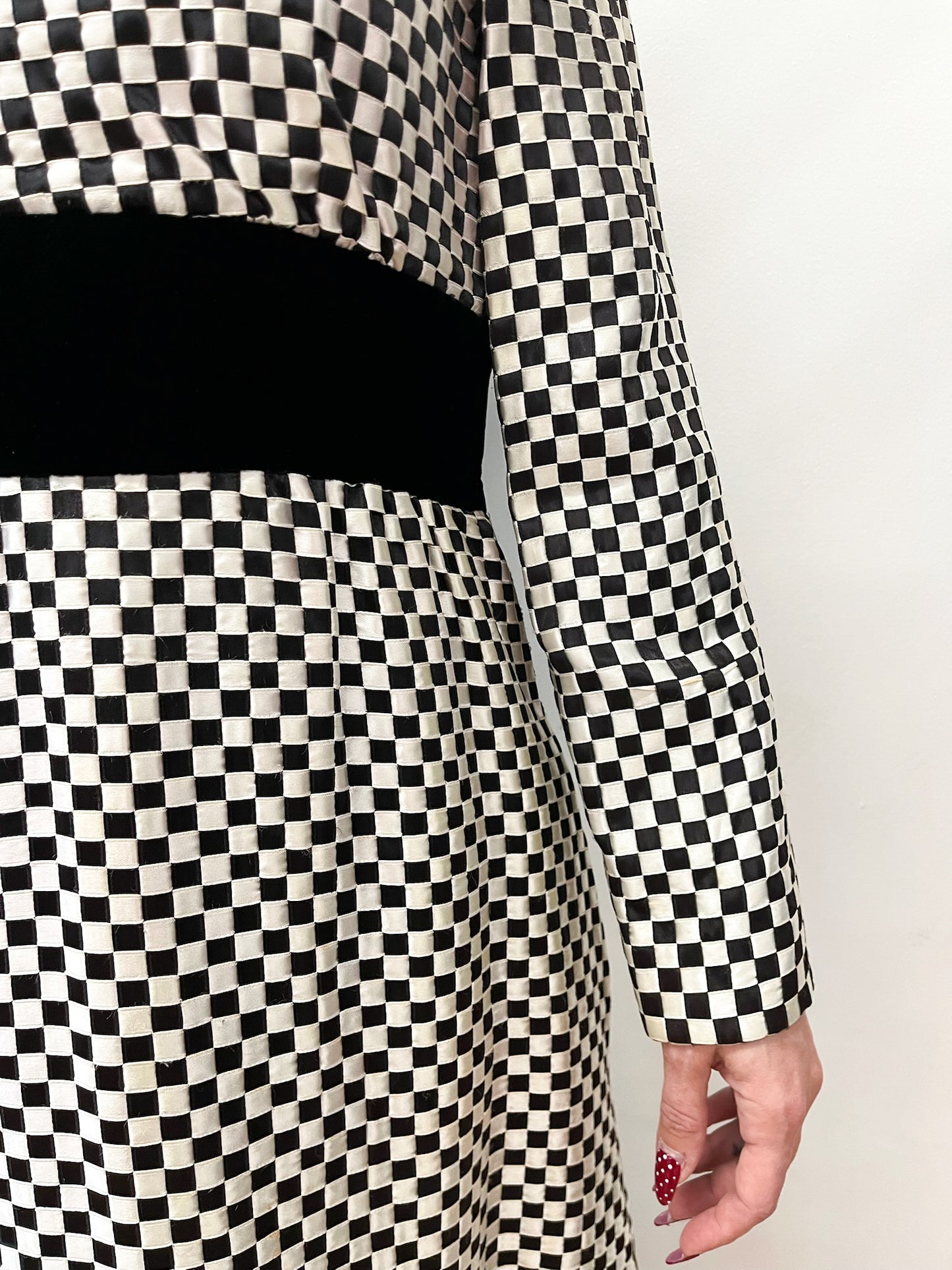 1960s Vintage Elinor Simmons for Malcolm Starr Black and White Ribbon Checkerboard Dress - RARE!