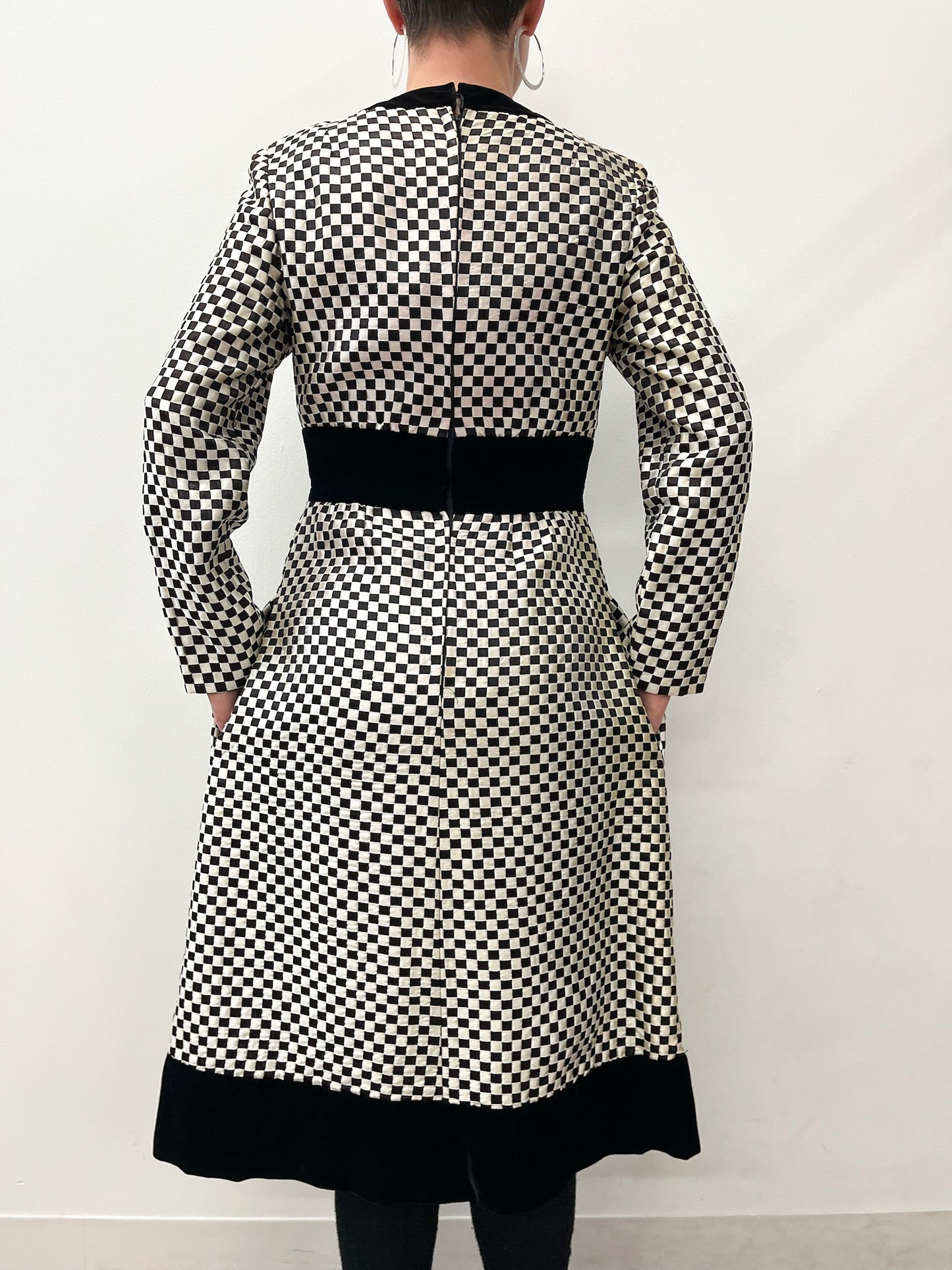 1960s Vintage Elinor Simmons for Malcolm Starr Black and White Ribbon Checkerboard Dress - RARE!