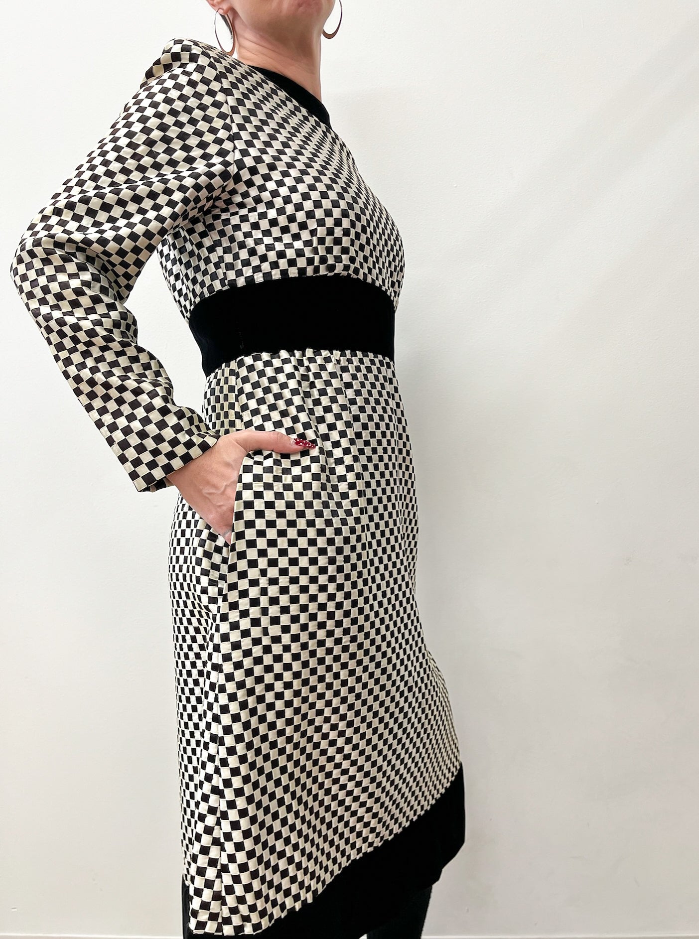 1960s Vintage Elinor Simmons for Malcolm Starr Black and White Ribbon Checkerboard Dress - RARE!