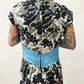1950s Vintage Formal Cocktail Fern Print Dress with Dramatic Blue Sash and Train