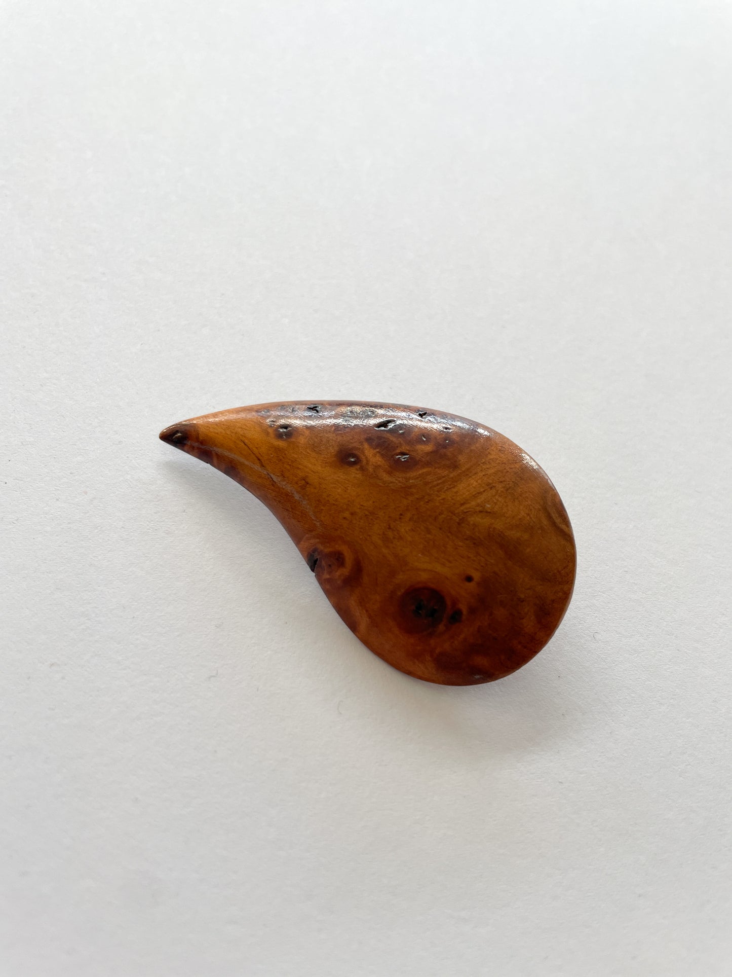 1950s Vintage Burlwood Teardrop Brooch Pin