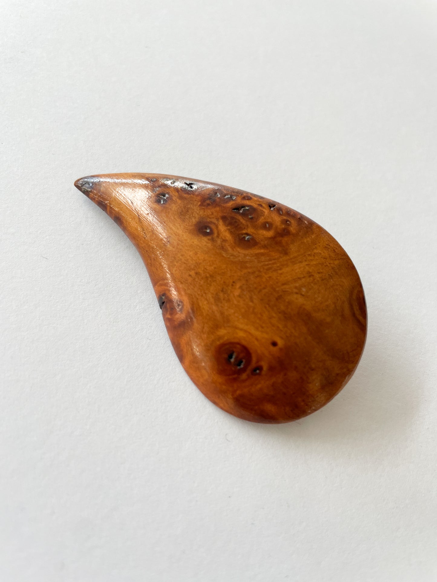 1950s Vintage Burlwood Teardrop Brooch Pin
