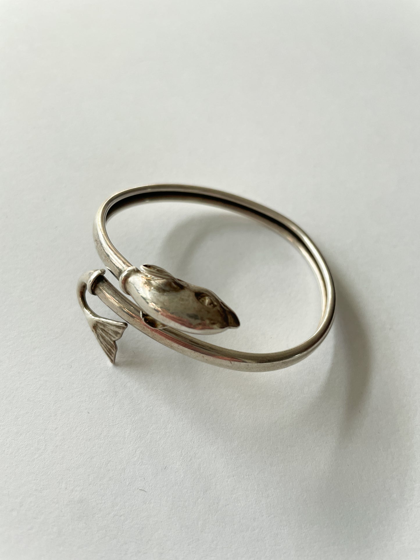 1990s Vintage Sterling Silver Dolphin Wrap Around Cuff Bracelet