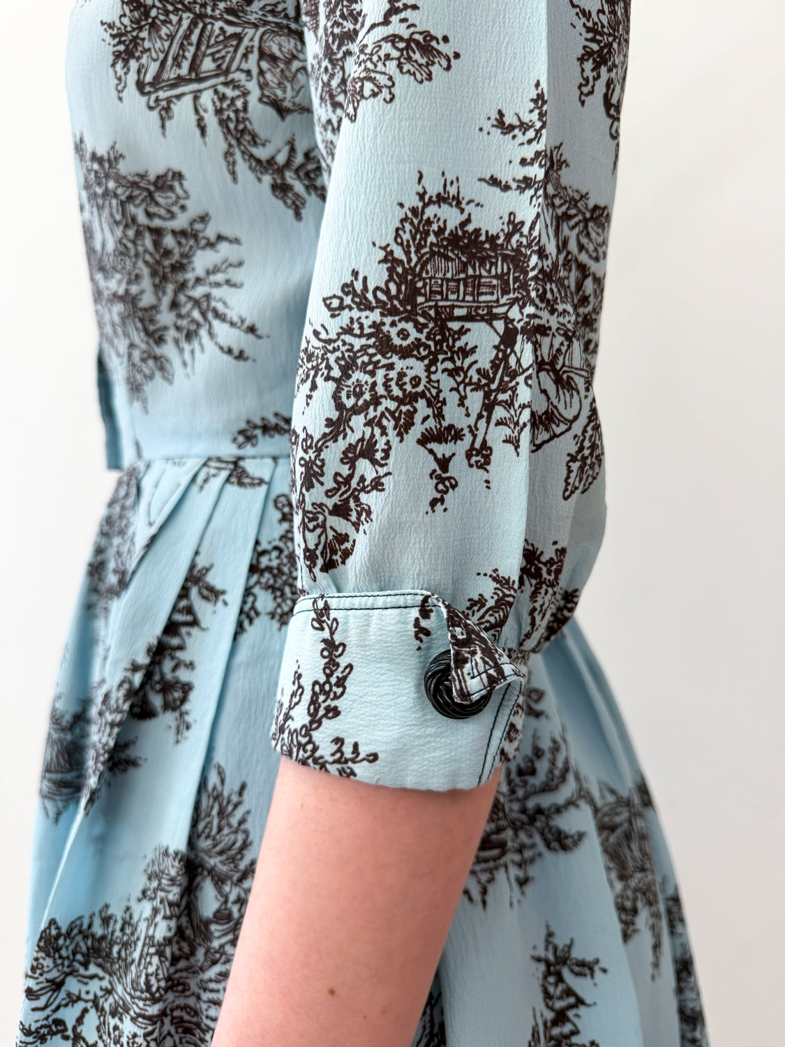 1960s Vintage Nelly Don Novelty Pastoral Print Shirtwaist Dress