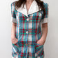1970s Vintage Plaid Seersucker Top and Pant Two Piece Set