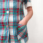 1970s Vintage Plaid Seersucker Top and Pant Two Piece Set