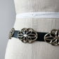 1970s Vintage Navajo Sandcast Sterling Silver and Leather Concho Belt
