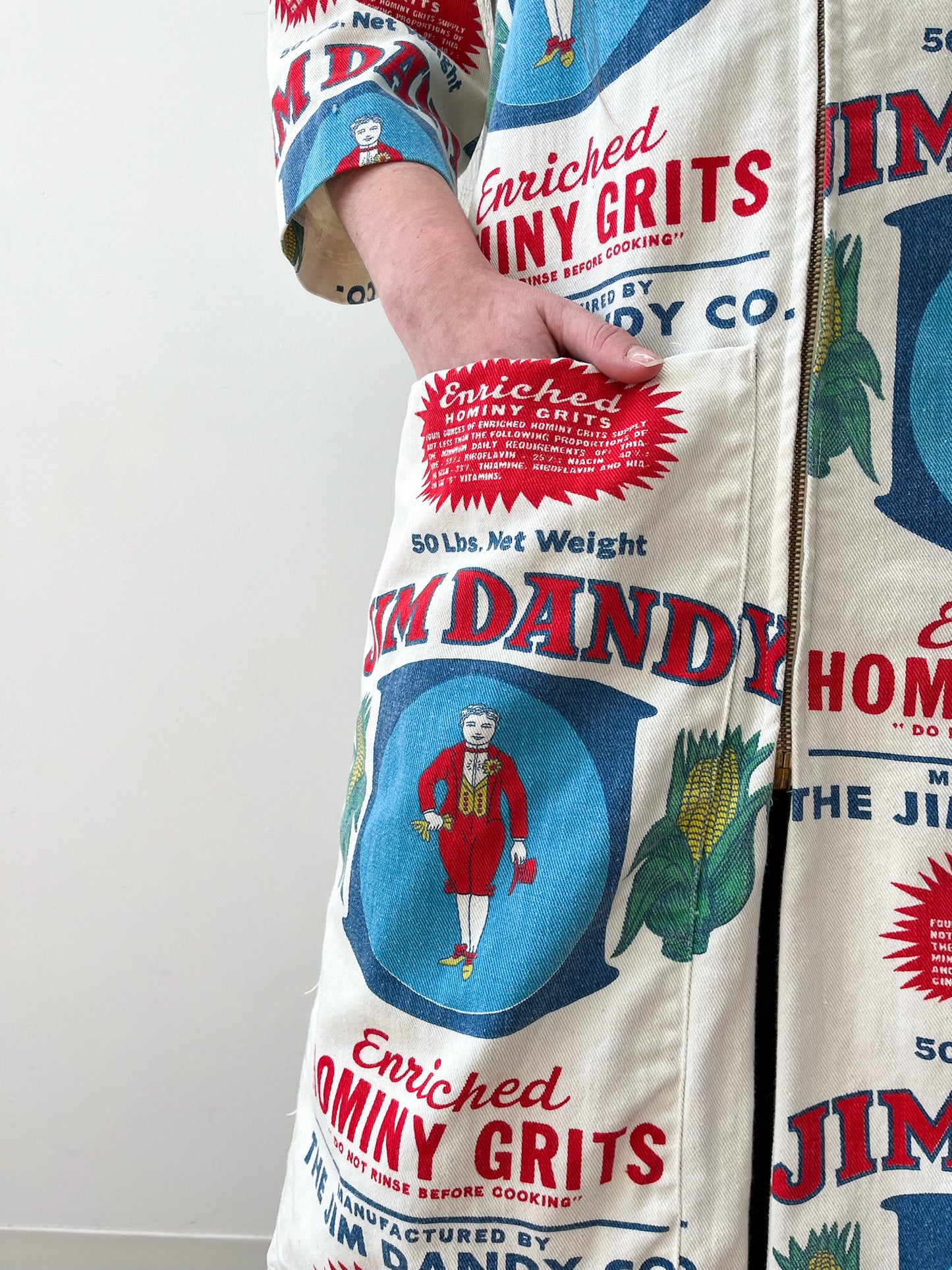 1970s Vintage Jim Dandy Hominy Grits Feedsack Advertising Coat and Purse Set