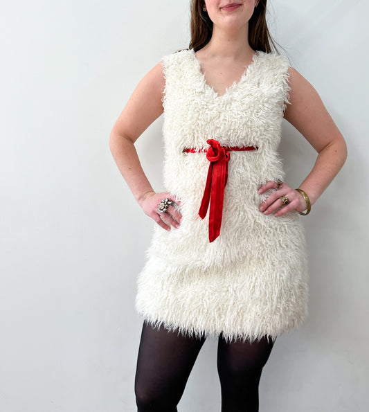 1960's Vintage White Fuzzy Snowball Mod Mini Dress