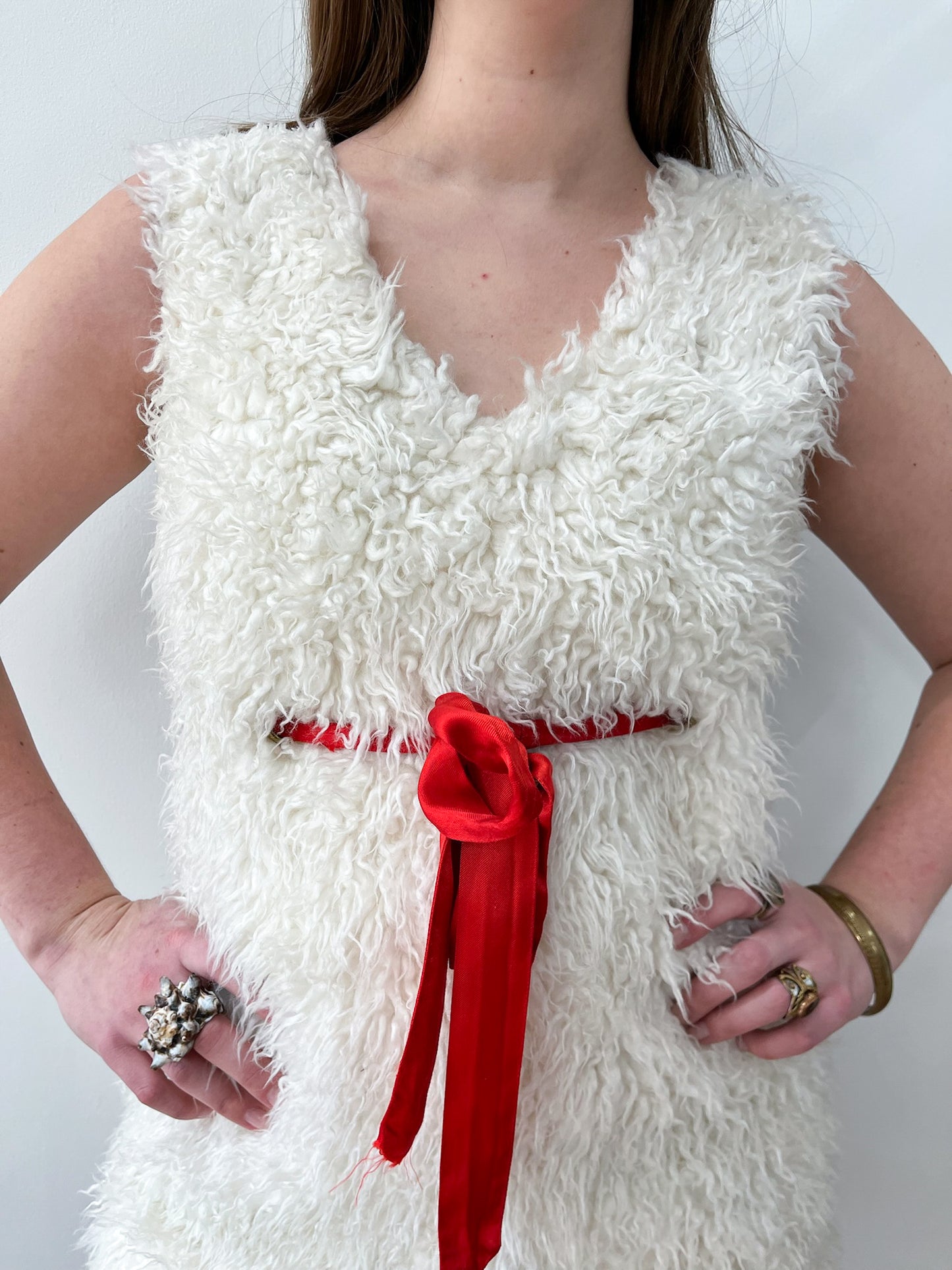 1960's Vintage White Fuzzy Snowball Mod Mini Dress