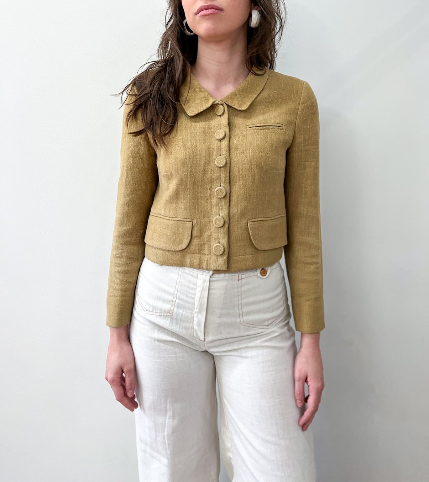 2000s Y2K Designer Chloé Made in France Crop Linen & Silk Blazer 2007 Spring