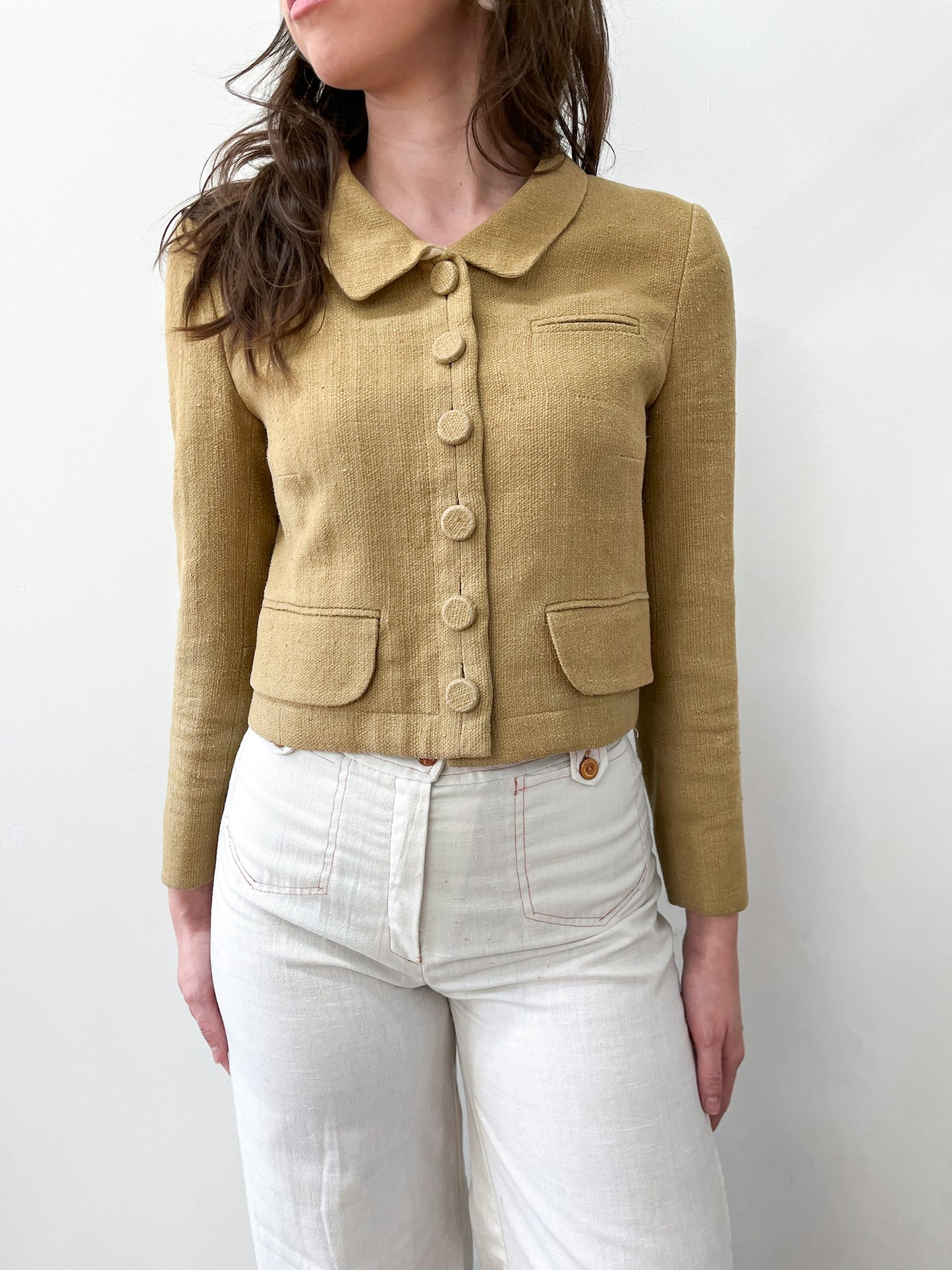 2000s Y2K Designer Chloé Made in France Crop Linen & Silk Blazer 2007 Spring