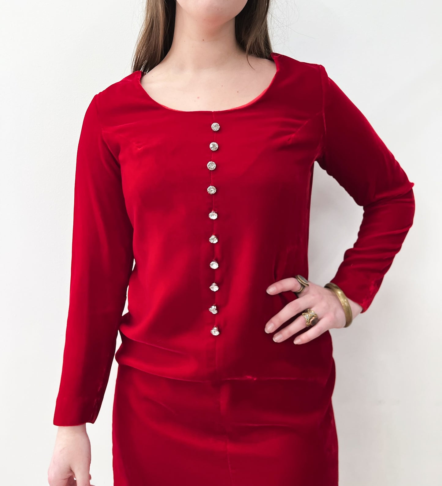 1960s Vintage Red Velvet Shift with Rhinestones