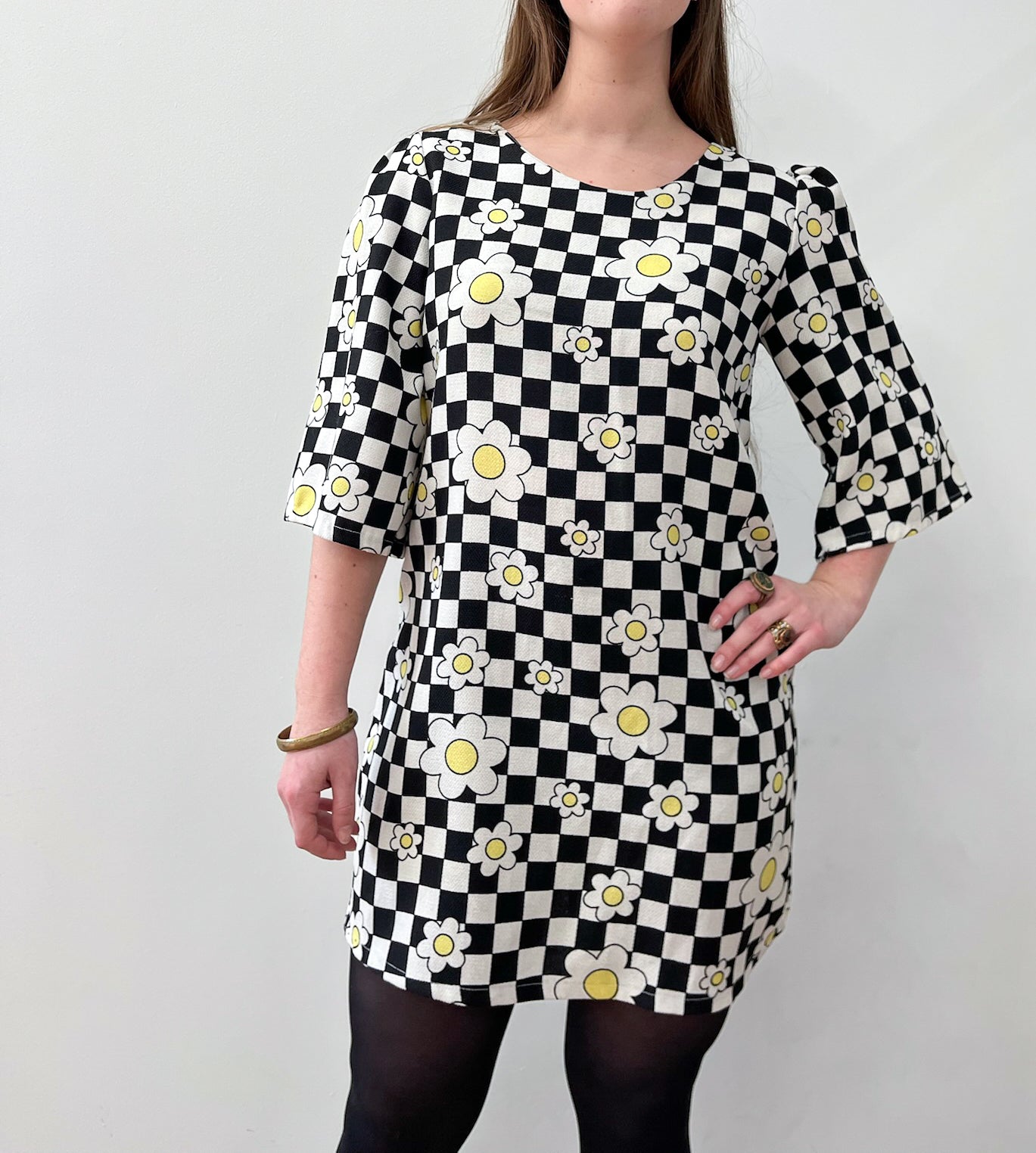1990s does the 1960s Checkerboard Daisy Mod Ska Mini Dress