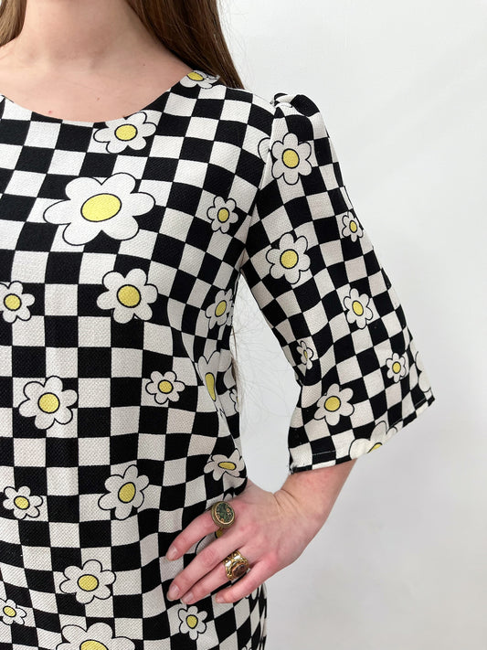 1990s does the 1960s Checkerboard Daisy Mod Ska Mini Dress