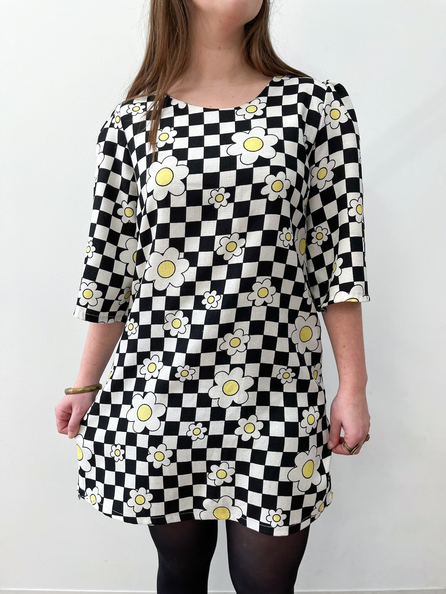 1990s does the 1960s Checkerboard Daisy Mod Ska Mini Dress