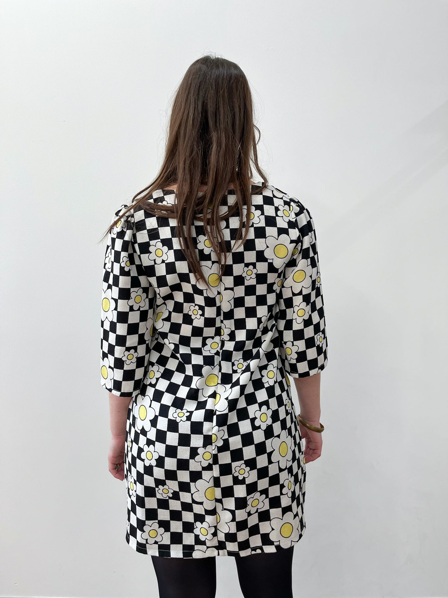 1990s does the 1960s Checkerboard Daisy Mod Ska Mini Dress