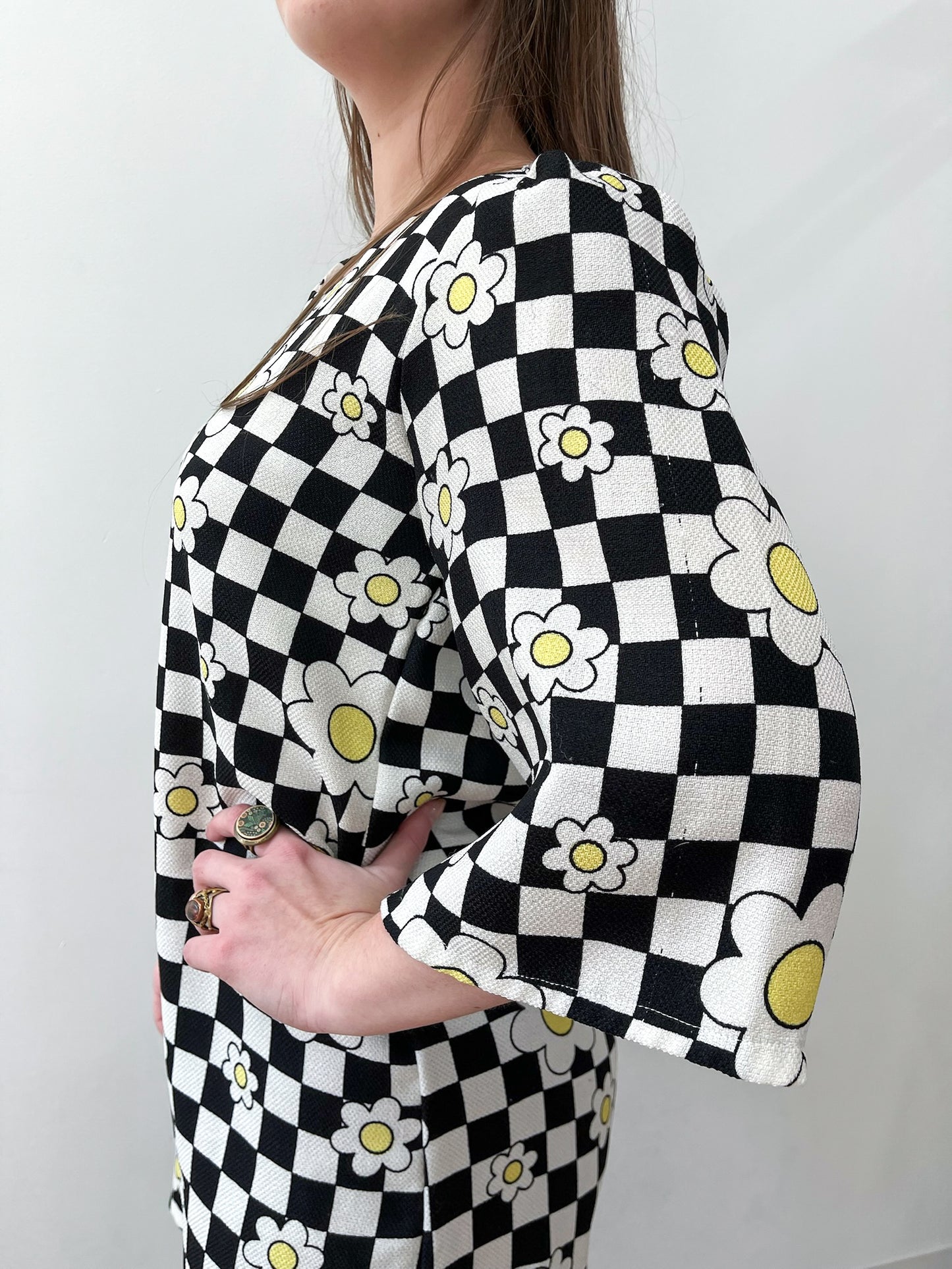 1990s does the 1960s Checkerboard Daisy Mod Ska Mini Dress