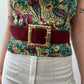 1970s Vintage Burgundy Suede Belt with Giant Gold Buckle