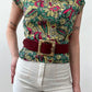 1970s Vintage Burgundy Suede Belt with Giant Gold Buckle