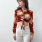 1970s Vintage Floral Collared Disco Crop Top