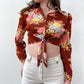1970s Vintage Floral Collared Disco Crop Top