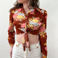 1970s Vintage Floral Collared Disco Crop Top