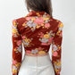1970s Vintage Floral Collared Disco Crop Top