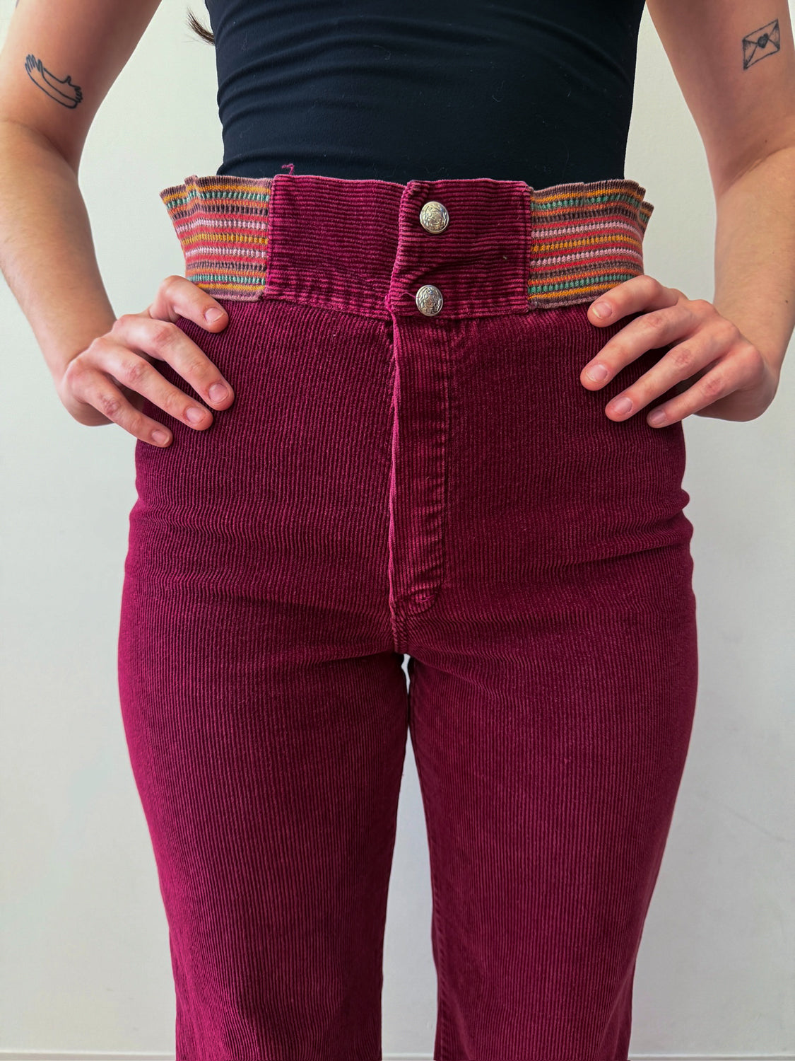 1970s Vintage Burgundy Corduroy Bell Bottoms