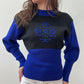 1980s Vintage Black and Indigo Purple Fitted Sweater