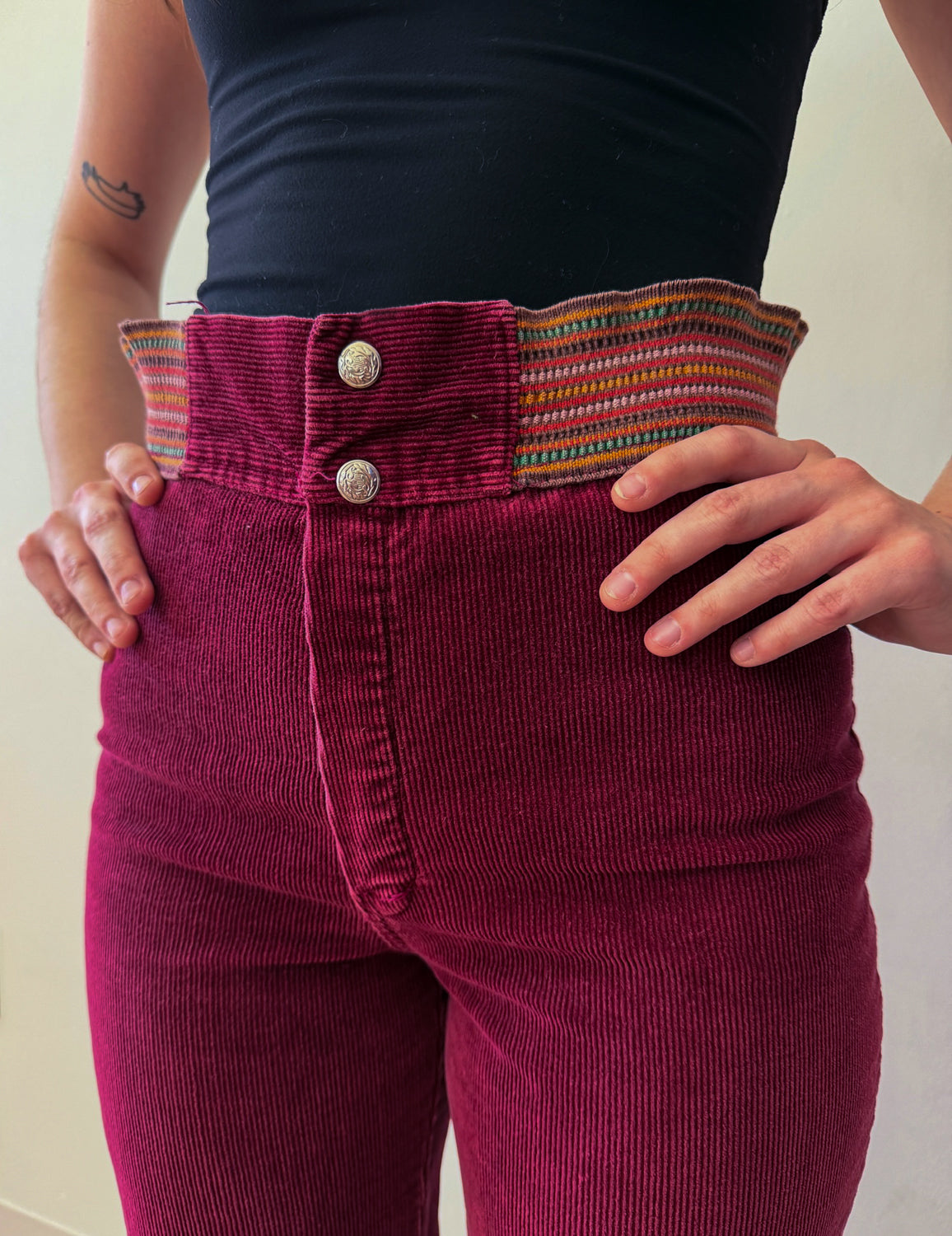 1970s Vintage Burgundy Corduroy Bell Bottoms