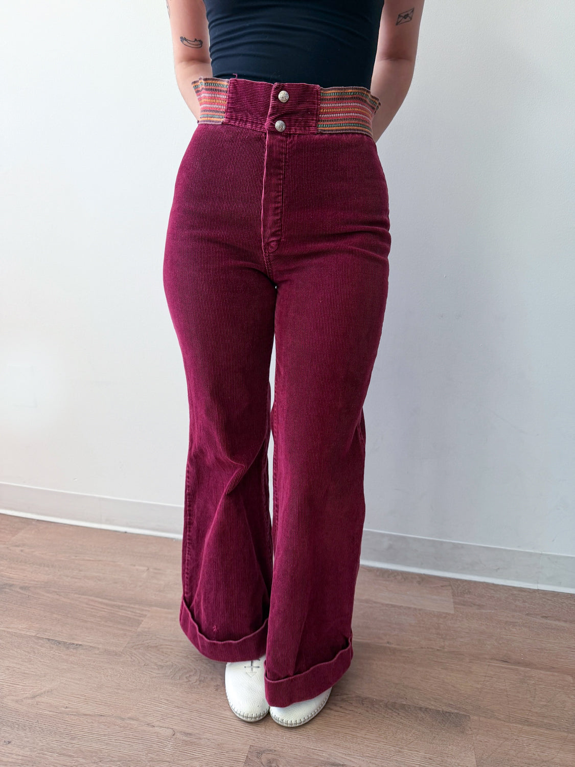 1970s Vintage Burgundy Corduroy Bell Bottoms