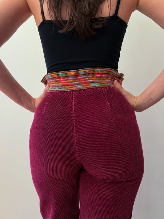 1970s Vintage Burgundy Corduroy Bell Bottoms
