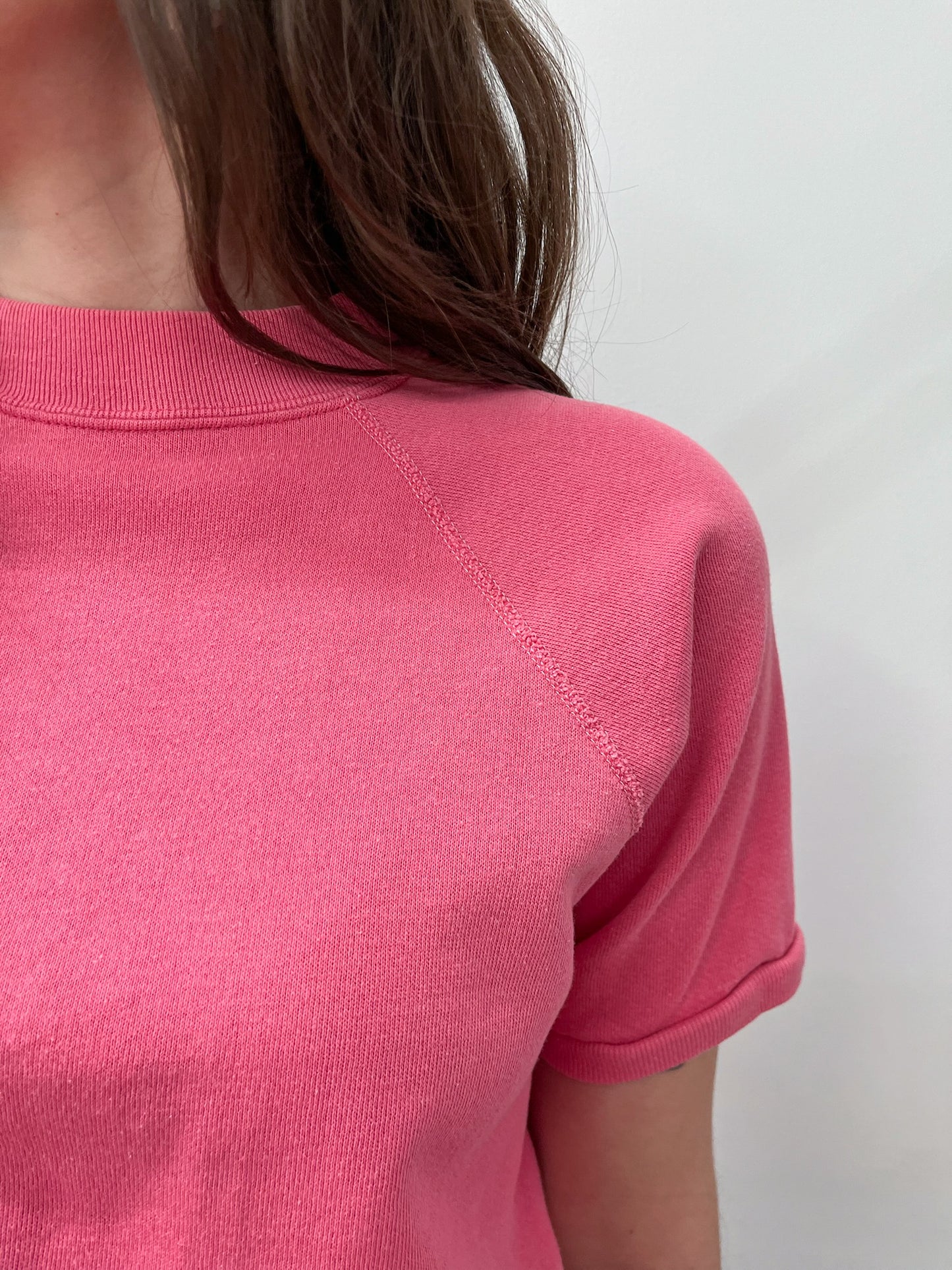 1970s Vintage Bright Bubblegum Pink Short Sleeve Raglan Crewneck