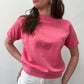 1970s Vintage Bright Bubblegum Pink Short Sleeve Raglan Crewneck