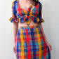 1960s - 1970s Vintage Handmade Madras Cotton Colorful Plaid Two Piece Set