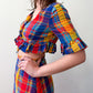 1960s - 1970s Vintage Handmade Madras Cotton Colorful Plaid Two Piece Set