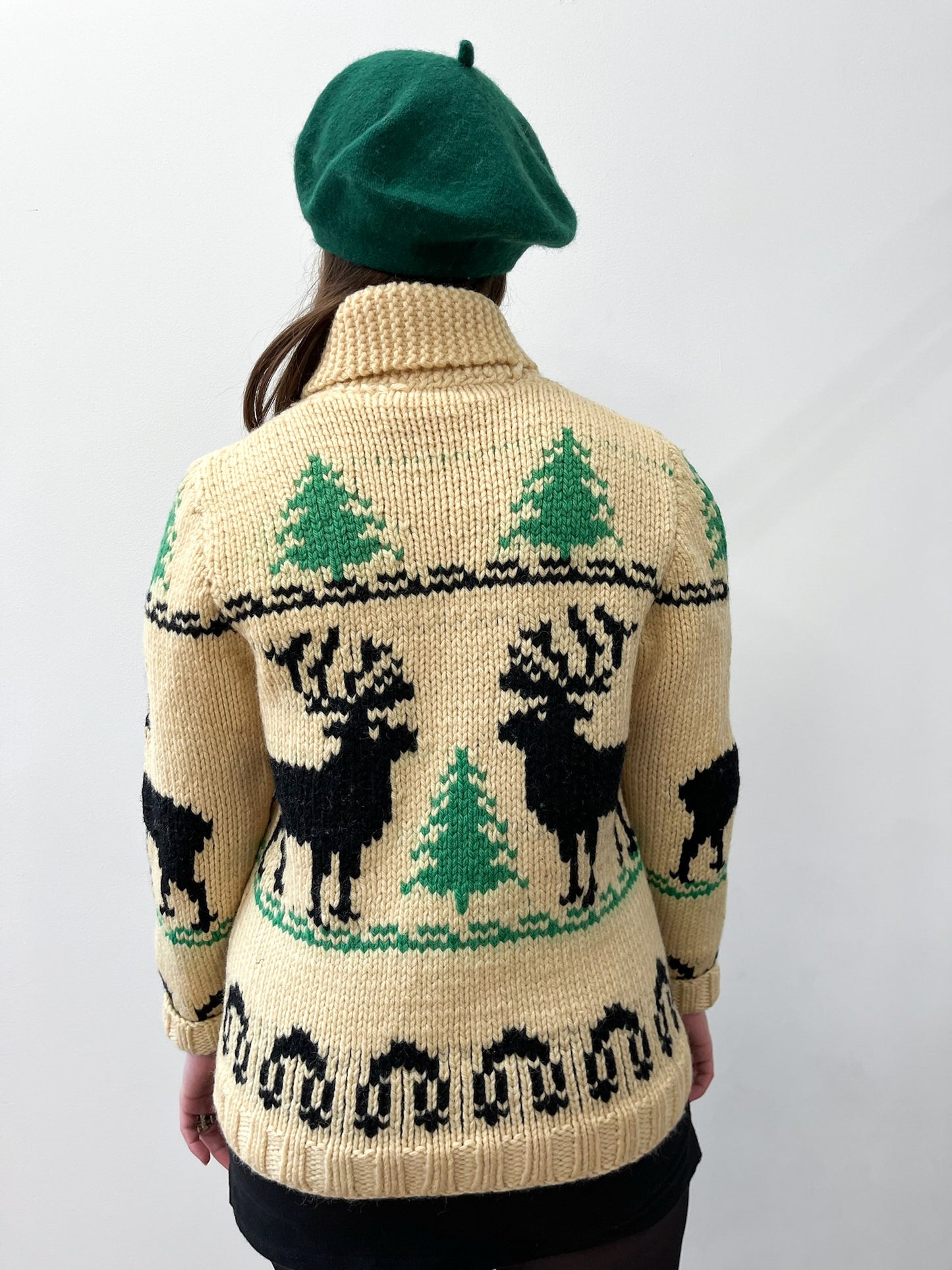 1950s Vintage Elk in the Forest Cowichan Zip Up Sweater