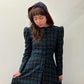 1940s Vintage Hooded Plaid Full Length Coat
