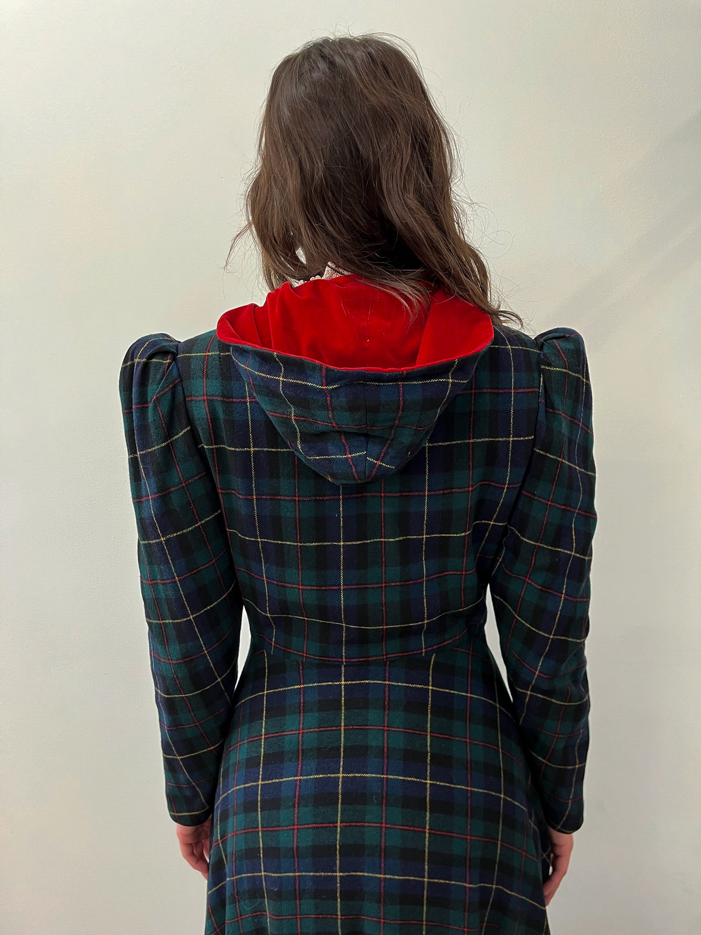 1940s Vintage Hooded Plaid Full Length Coat