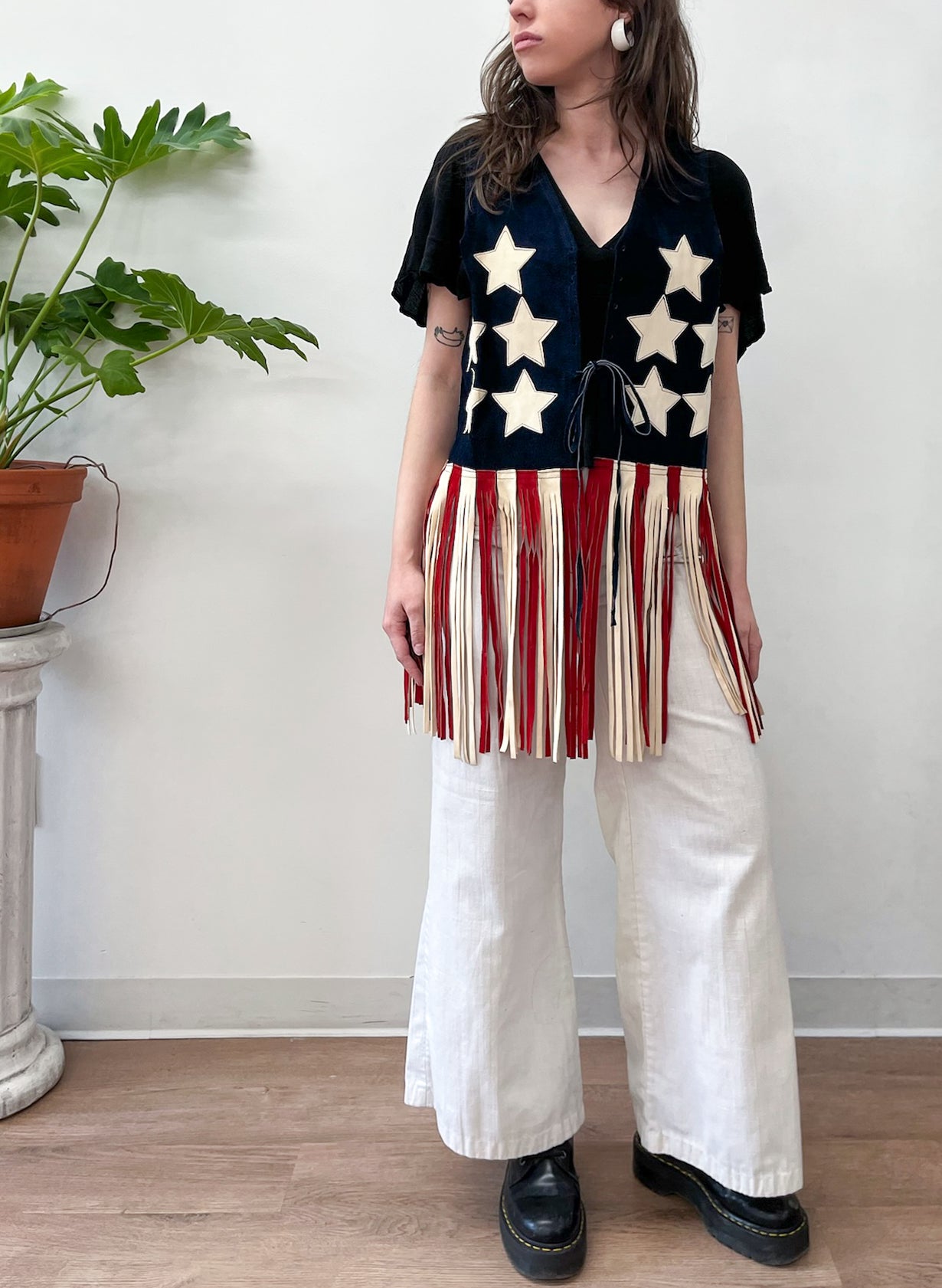 1970s Vintage Stars and Stripes Americana Suede Fringe Vest