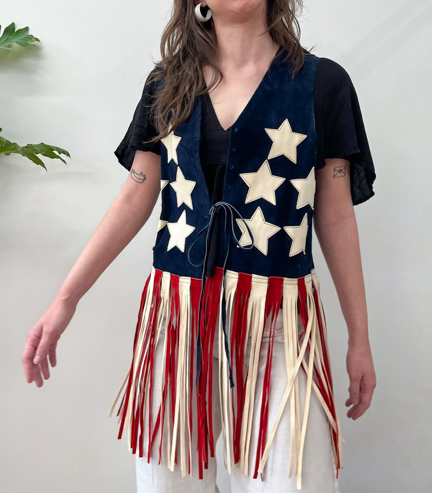 1970s Vintage Stars and Stripes Americana Suede Fringe Vest