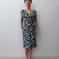 1950s Vintage Painted Tulips Print Wiggle Cocktail Party Dress