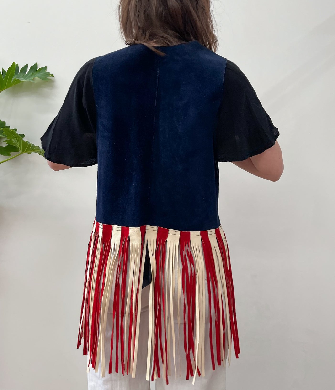 1970s Vintage Stars and Stripes Americana Suede Fringe Vest