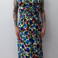 1950s Vintage Painted Tulips Print Wiggle Cocktail Party Dress