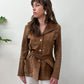 1970s Vintage Brown Suede Leather Snap Jacket with Belt