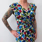 1950s Vintage Painted Tulips Print Wiggle Cocktail Party Dress