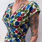 1950s Vintage Painted Tulips Print Wiggle Cocktail Party Dress