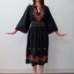 1960s - 1970s Vintage Hungarian Black Hand Embroidered Folk Dress